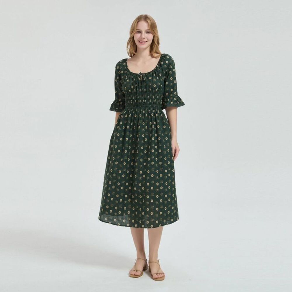 Women's Bell Elbow Sleeve Midi Dress - Universal Thread Green Floral M